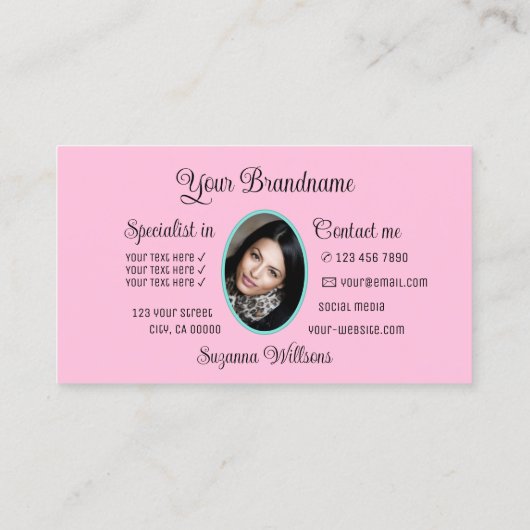 Licht Blauwgroen Cute Pink Heart met Monogram en F Visitekaartje (Achterkant)