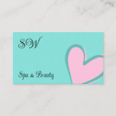 Licht Blauwgroen Cute Pink Heart met Monogram en F Visitekaartje (Voorkant)