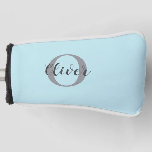 Licht Blauwgroen Elegant Monogram Script Naam Golfheadcover (Voorkant)