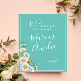 Licht Blauwgroen en White Daisies Weddenschap Welk Poster