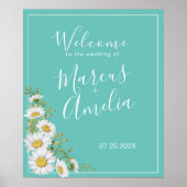 Licht Blauwgroen en White Daisies Weddenschap Welk Poster (Voorkant)