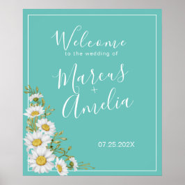 Licht Blauwgroen en White Daisies Weddenschap Welk Poster