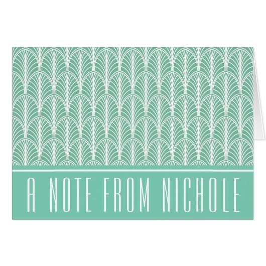 Licht Blauwgroen en wit Deco Palm Pattern Note Kaa (Voorkant Horizontaal)