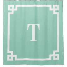 Licht Blauwgroen en Wit Grieks Key Eenvoudig Monog