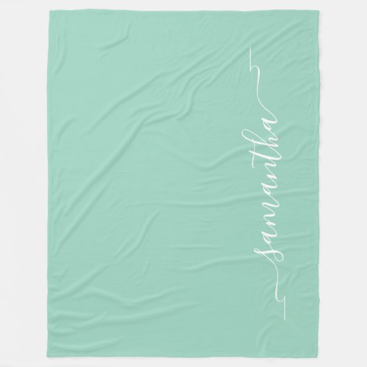 Licht Blauwgroen en Wit Lint Swash Handtekening Na Fleece Deken (Voorkant)