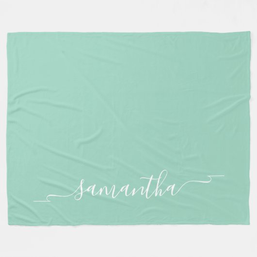 Licht Blauwgroen en Wit Lint Swash Handtekening Na Fleece Deken (Voorkant (Horizontaal))