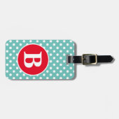 Licht Blauwgroen en witte poka dot met rood monogr Bagagelabel (Voorkant horizontaal)
