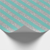Licht Blauwgroen en Zilverige glitterstrips Cadeaupapier (Hoek)