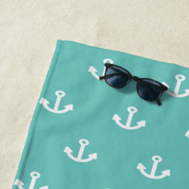 Licht blauwgroen groen anker wit nautisch monogram strandlaken