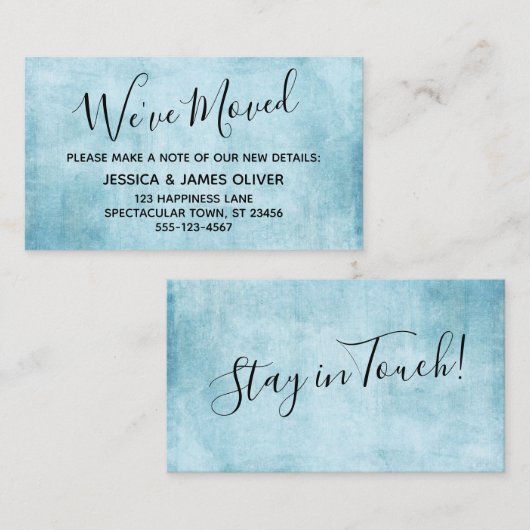 Licht Blauwgroen Grunge "We hebben verplaatst" Beh Informatiekaartje (Voorkant / Achterkant)