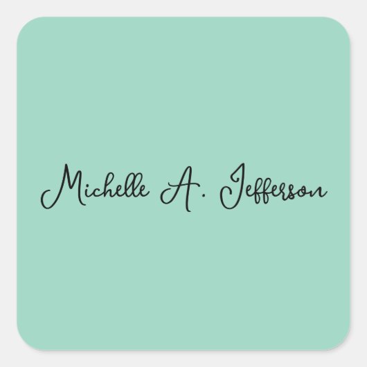 Licht Blauwgroen handschrift Creative Trendy Naam Vierkante Sticker (Voorkant)
