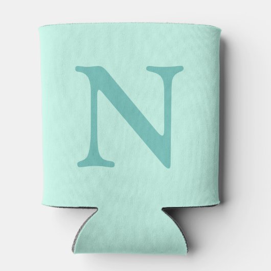 Licht Blauwgroen Initiaal Letter Trendy Pastel Min Blikjeskoeler (Achterkant)