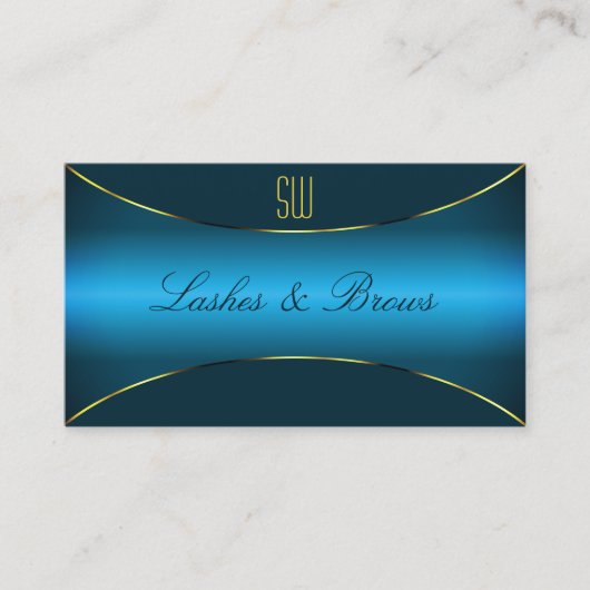 Licht Blauwgroen met Gold Border en Monogram Moder Visitekaartje (Voorkant)