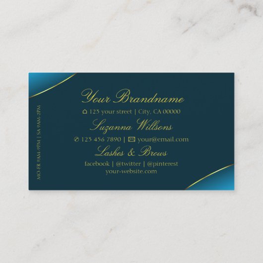 Licht Blauwgroen met Gold Shimmer Border en Logo Visitekaartje (Achterkant)