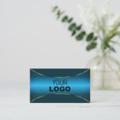 Licht Blauwgroen met Gold Shimmer Border en Logo Visitekaartje (Staand voorkant)
