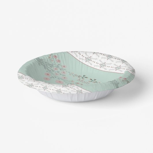 Licht Blauwgroen met rozeroze bloemig Papieren Kommen (Gebogen)