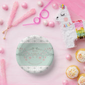 Licht Blauwgroen met rozeroze bloemig Papieren Kommen (Feest)