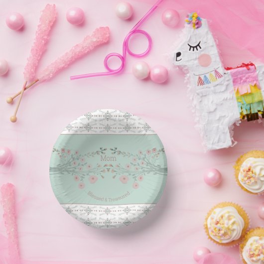 Licht Blauwgroen met rozeroze bloemig Papieren Kommen (Feest)