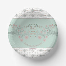 Licht Blauwgroen met rozeroze bloemig