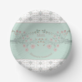 Licht Blauwgroen met rozeroze bloemig Papieren Kommen