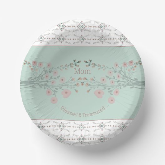 Licht Blauwgroen met rozeroze bloemig Papieren Kommen (Voorkant)