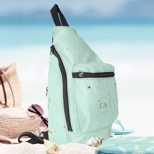 Licht Blauwgroen minimalistisch monogram gouden vl Sling Bag