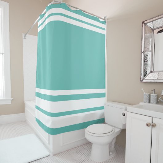 Licht Blauwgroen: Moderne lijnen in wit Douchegordijn (In situ)