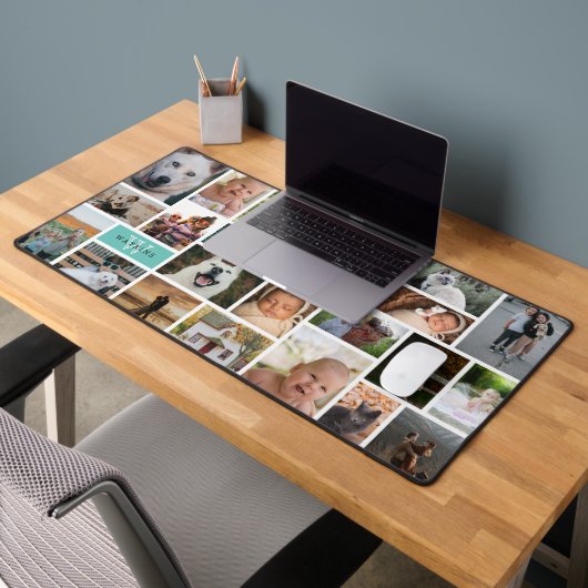 Licht Blauwgroen Monogram 22 Fotocollage Bureaumat (Kantoor 2)