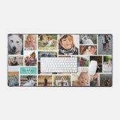 Licht Blauwgroen Monogram 22 Fotocollage Bureaumat (Keyboard & Muis)