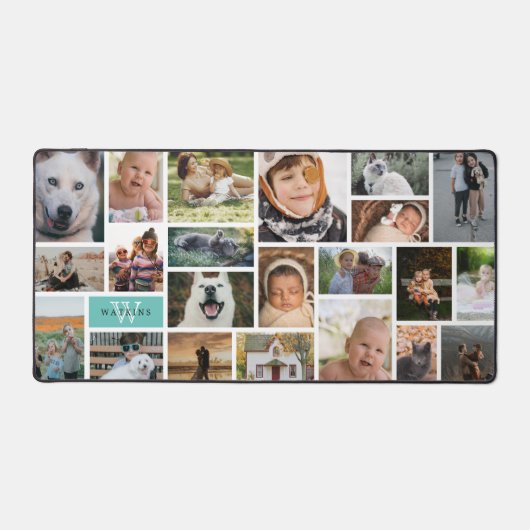 Licht Blauwgroen Monogram 22 Fotocollage Bureaumat (Voorkant)