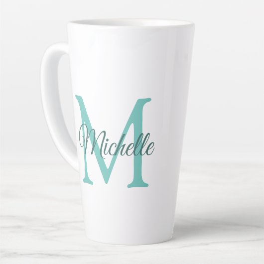 Licht Blauwgroen Monogram Initiaal  Groot Latte Mok (Linkerhoek)