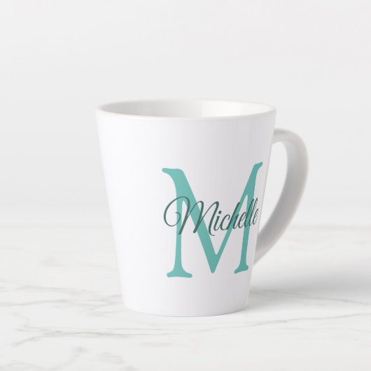  Licht Blauwgroen Monogram Initiaal Klein Latte Mok (Rechterhoek)