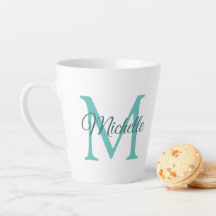 Licht Blauwgroen Monogram Initiaal Klein Latte Mok