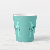 Licht Blauwgroen Monogram Initiaal Naam Klein Latte Mok (Voorkant)
