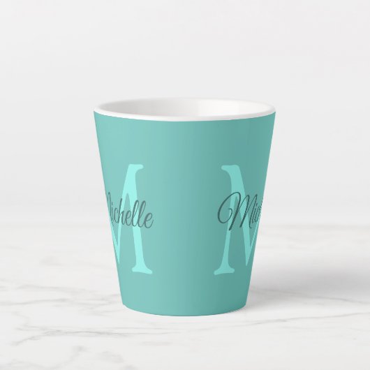 Licht Blauwgroen Monogram Initiaal Naam Klein Latte Mok (Voorkant)