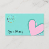 Licht Blauwgroen Prachtig Roze Hart met Logo en Fo Visitekaartje (Voorkant)