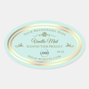 Licht Blauwgroen Product Label met Goud Lijst en L