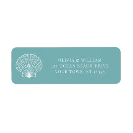 Licht Blauwgroen Seashell Beach Bruiloft Retouradr Etiket