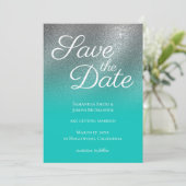 Licht Blauwgroen Silver Fine Glitter Ombre Save th Kaart (Staand voorkant)