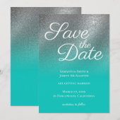 Licht Blauwgroen Silver Fine Glitter Ombre Save th Kaart (Voorkant / Achterkant)