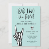 Licht Blauwgroen Slechte Twee Het Bone 2e Verjaard Kaart (Voorkant)