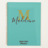 Licht Blauwgroen Turquoise Blauw Monogram Grote Id Planner (Voorkant)
