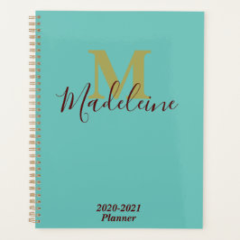 Licht Blauwgroen Turquoise Blauw Monogram Grote Id Planner