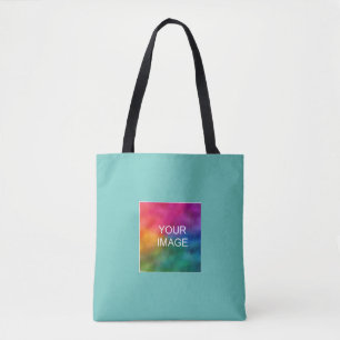 Licht Blauwgroen Voeg hier uw foto toe Aangepaste  Tote Bag