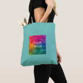Licht Blauwgroen Voeg hier uw foto toe Aangepaste Tote Bag (Dichtbij)