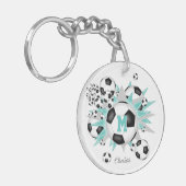 Licht blauwgroen voetbal blowout meisjes monogram sleutelhanger (Voorkant Links)