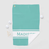 Licht Blauwgroen Witte Stripe Modern Name Monogram Golfhanddoek (Insitu)