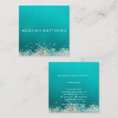 Licht Blauwgroen Zilver  Sparkles Makeut Artist Vierkante Visitekaartje (Voorkant / Achterkant)