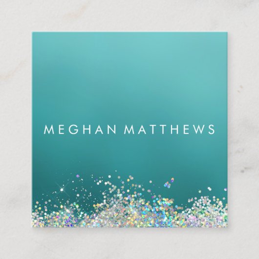 Licht Blauwgroen Zilver  Sparkles Makeut Artist Vierkante Visitekaartje (Voorkant)