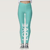 Licht Blauwgroen zwart-wit klassieke tekst Leggings (Voorkant)